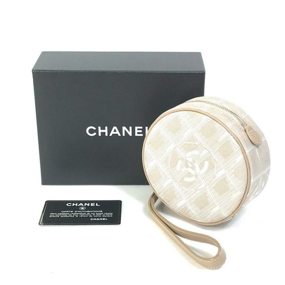 CHANEL CC Mark New travel line Pochette Pouch Canvas Beige - Picture 3 of 9